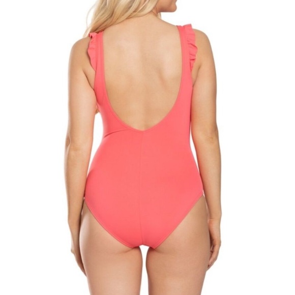 Kate Spade Ruffle-Trim One-Piece Swimsuit in Bright Pink - Picture 2 of 5